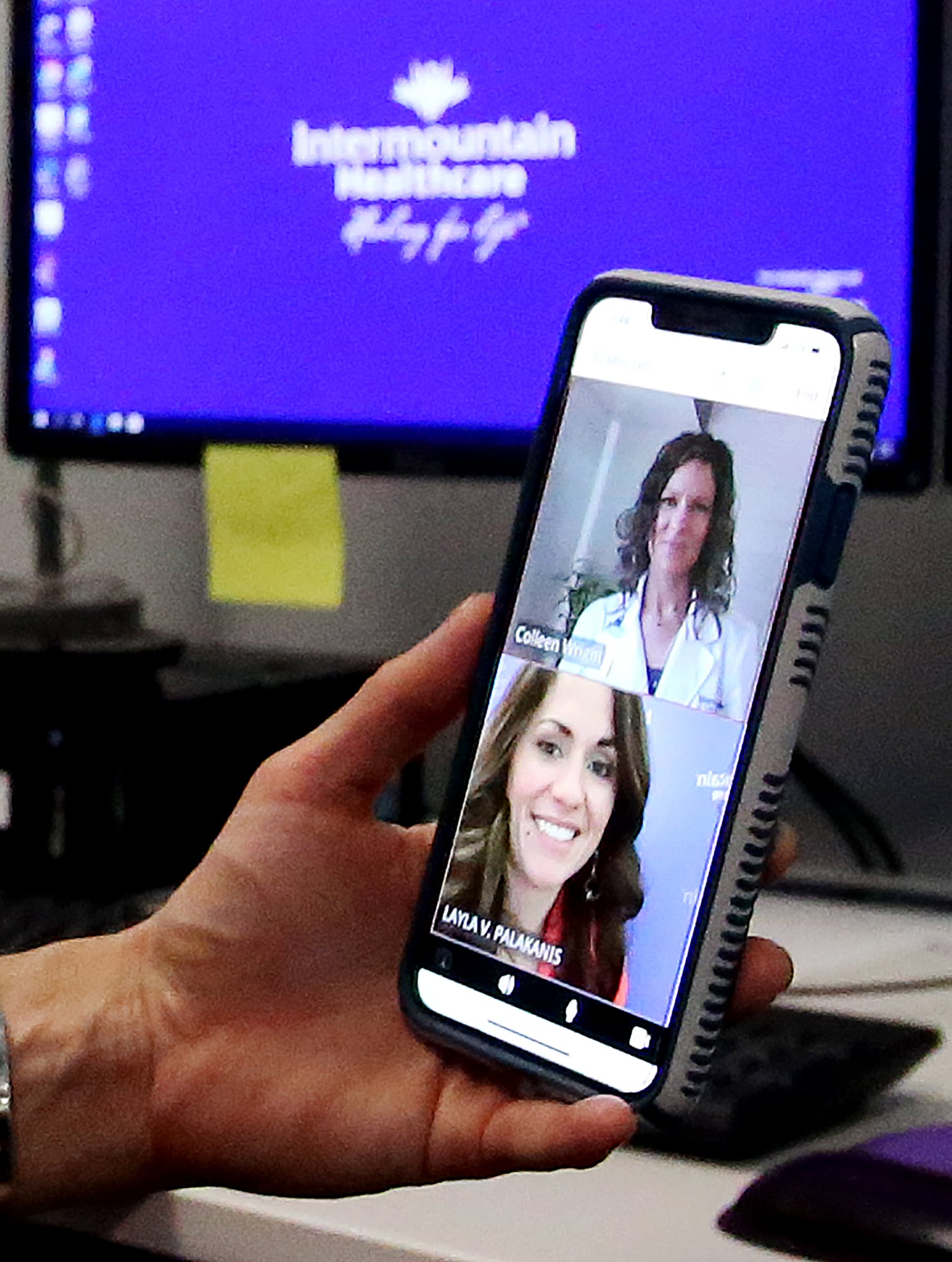 Debbie Farka demonstrates what a virtual visit with a doctor would be like at the Intermountain TeleHealth Center in Murray on March 10, 2020. Rep. Blake Moore pointed to Utah's Intermountain Health as an example of a successful telehealth program.