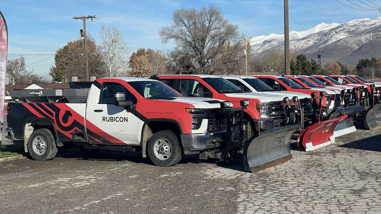 Rubicon Contracting trucks are parked in Bountiful on Dec. 5, 2023. A Utah general contracting company once charged with human trafficking is now suing Utah's former attorney general and his team for $1 billion for alleged abuse of power.