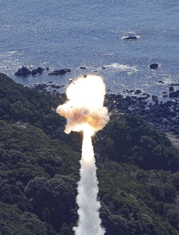 Space One's Kairos rocket explodes after liftoff from a launch pad in Kushimoto, Wakayama prefecture, western Japan, Wednesday.
