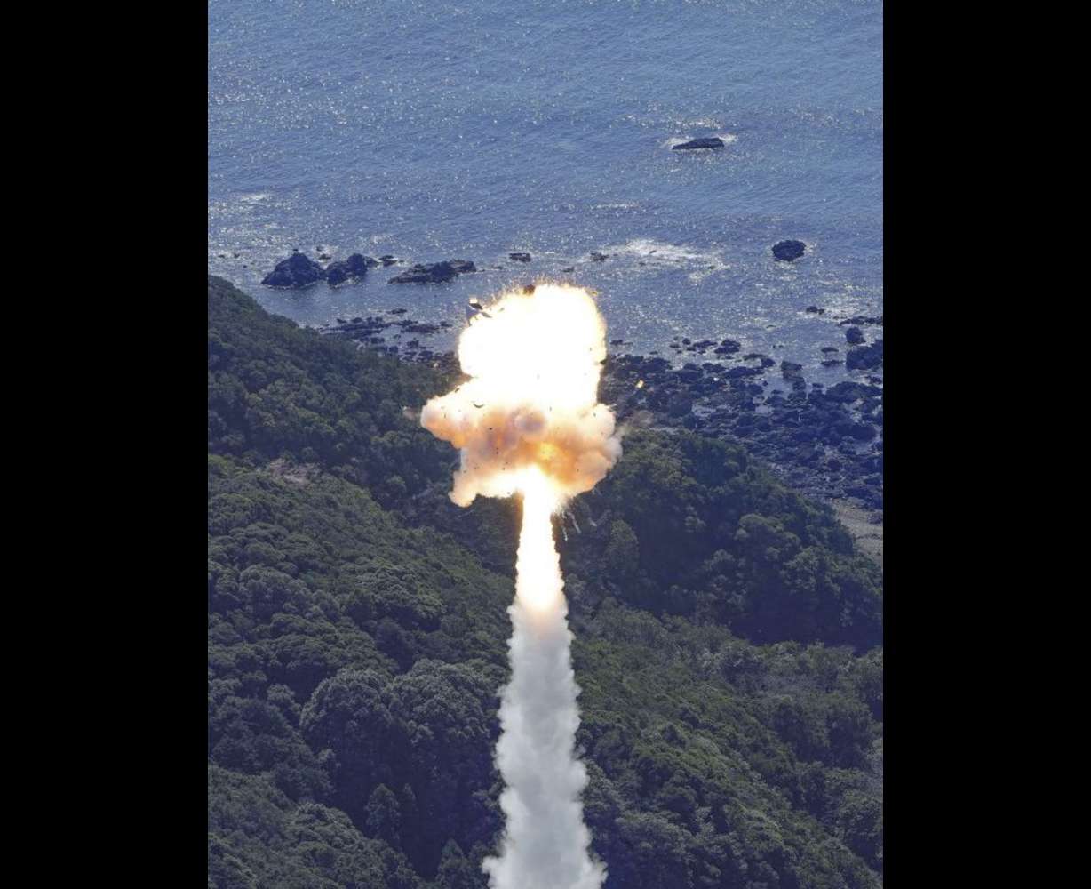 Space One's Kairos rocket explodes after liftoff from a launch pad in Kushimoto, Wakayama prefecture, western Japan, Wednesday.