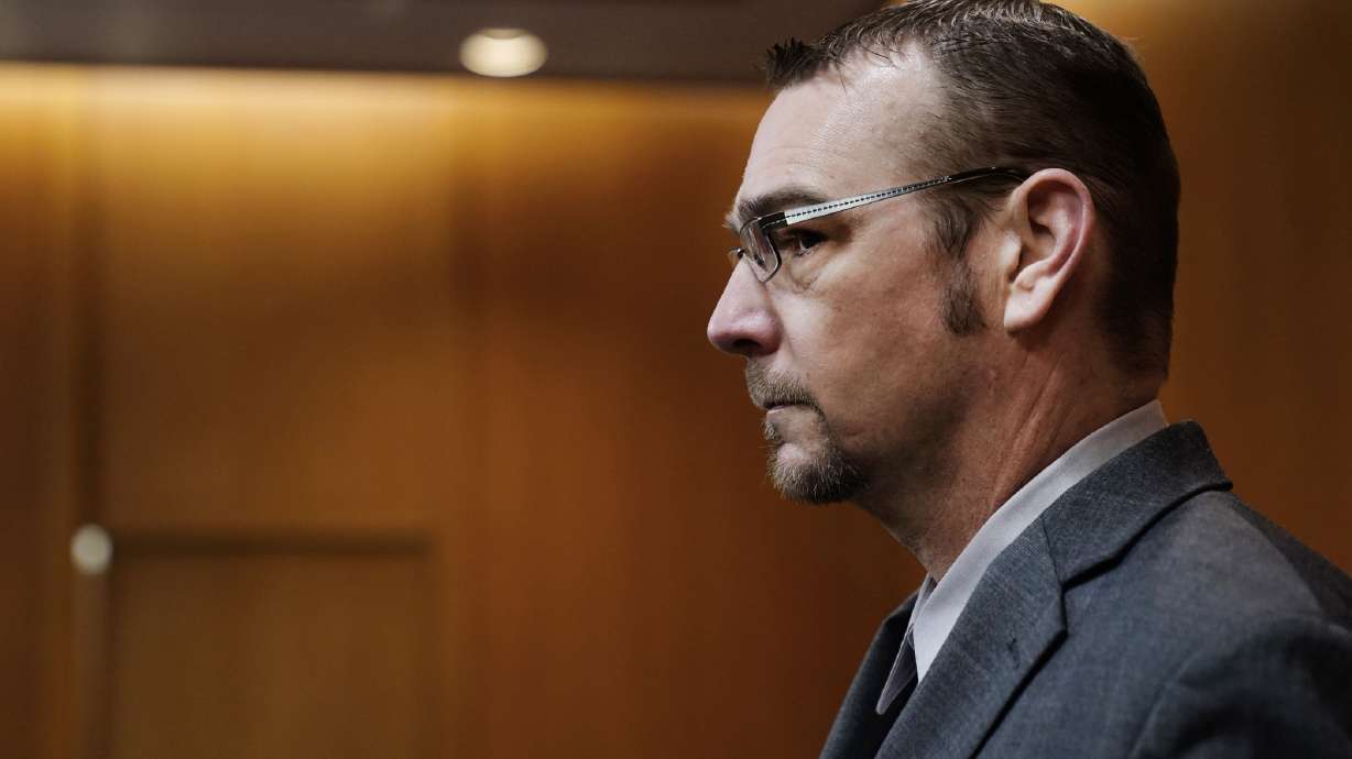 James Crumbley enters the Oakland County Courtroom, Wednesday in Pontiac, Mich. He has been found guilty of involuntary manslaughter.