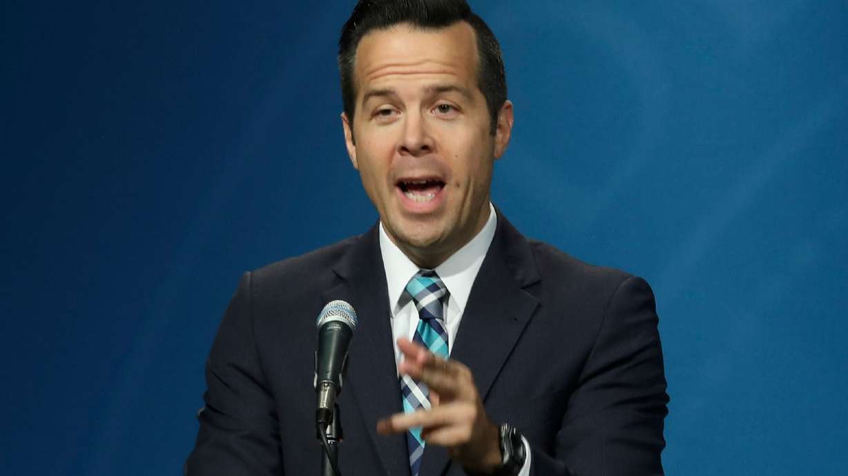 Republican Trent Christensen speaks during a 4th Congressional District GOP debate in Salt Lake City on June 1, 2020. Christensen is currently not a member of the Utah Bar but is in the process of becoming admitted to it.