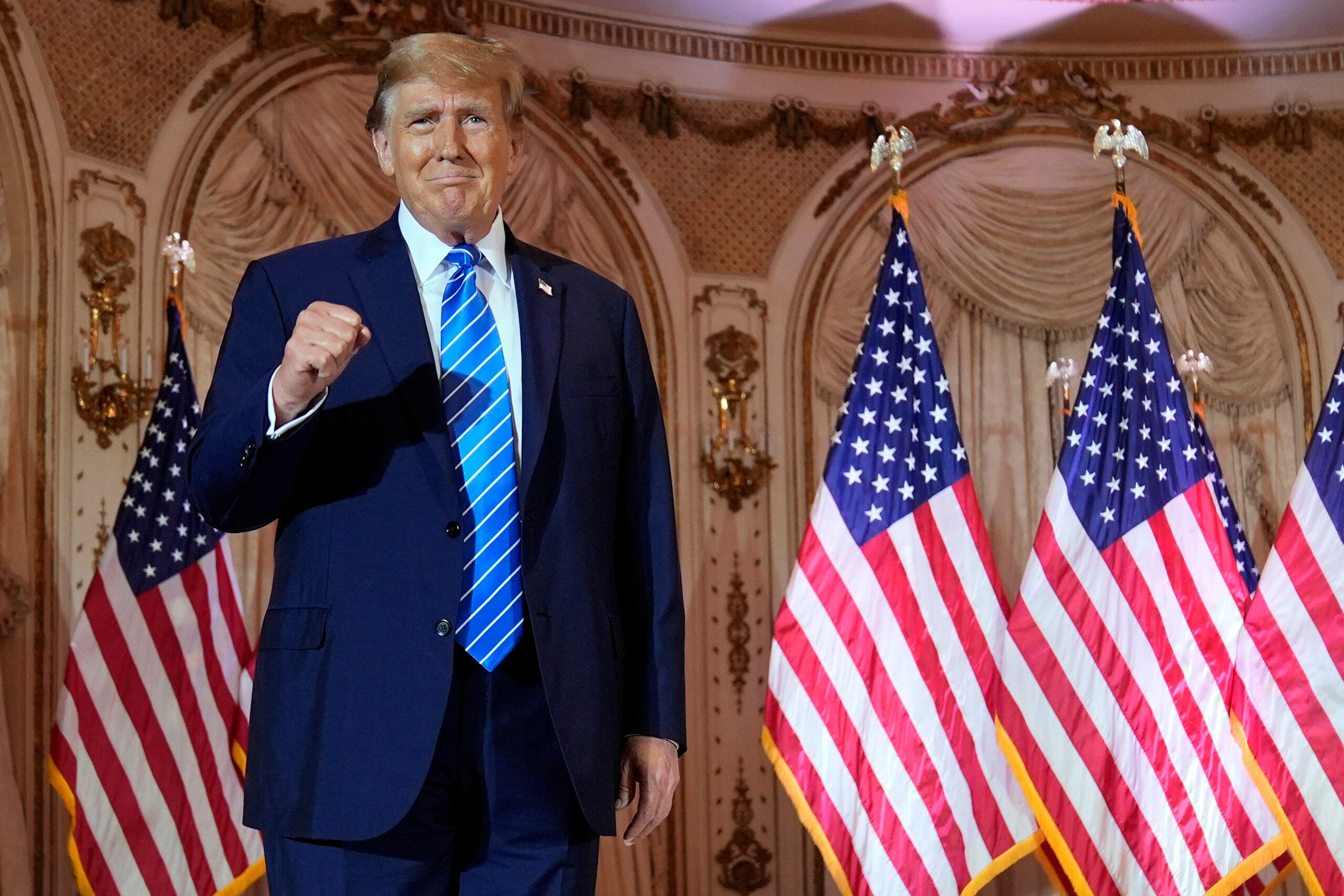 Republican presidential candidate former President Donald Trump arrives to speak at a Super Tuesday election night party Tuesday at Mar-a-Lago in Palm Beach, Fla. The Utah Republican Party released the final results of its presidential preference poll on Thursday.