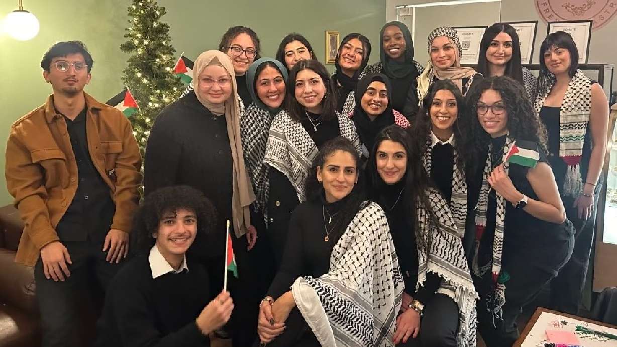 The Emerald Project is helping with a planned Ramadan dinner, or iftar, to help families in need in Lebanon on Friday. The photo shows group members at a Dec. 8, 2023, event in Sandy called to show support for Palestinians.