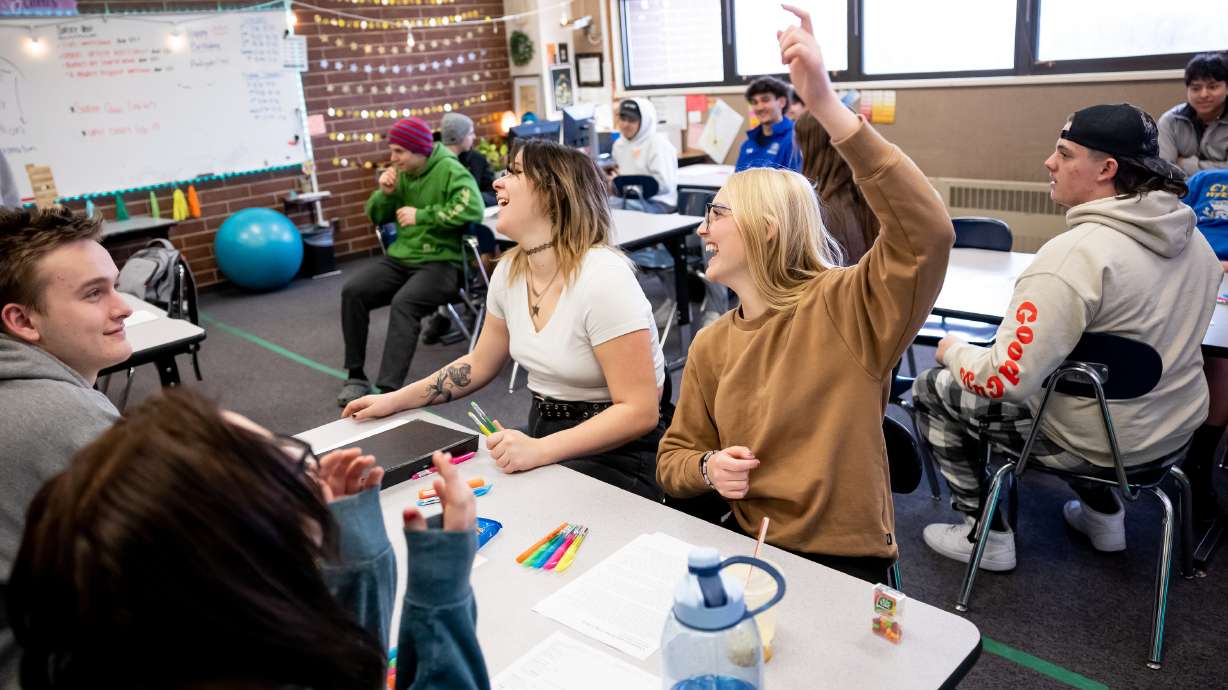 Students in an English class at Cyprus High School in Magna, Jan. 27, 2023. The Utah Education Association Board of Directors on Thursday voted to oppose a ballot measure to amend the Utah Constitution and restrict education funding.