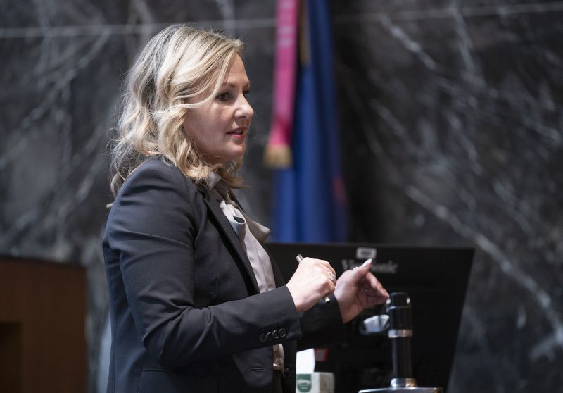 Oakland County prosecutor Karen McDonald begins closing arguments in the case against James Crumbley in the Oakland County Courtroom of Cheryl Matthews on Wednesday in Pontiac, Mich.