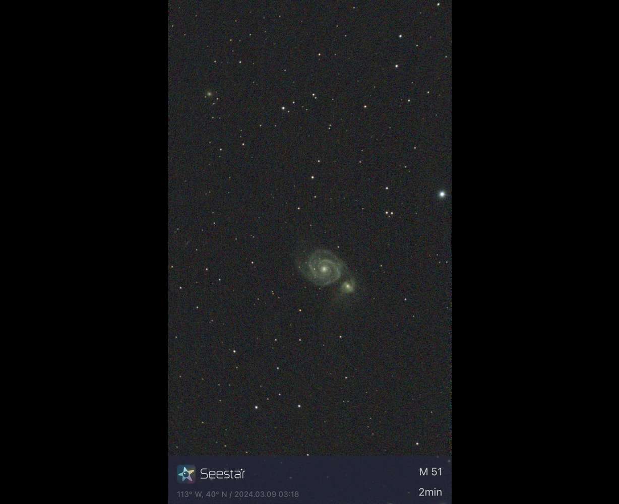 The Whirlpool Galaxy was discovered in 1773 by Charles Messier, who began a catalog of deep-sky objects, now known as the Messier Catalog. Local astronomer Max Byerly, who took this photograph with his telescope, participated in a Messier Marathon in Utah on March 8, where he attempted to photograph all 110 Messier objects.