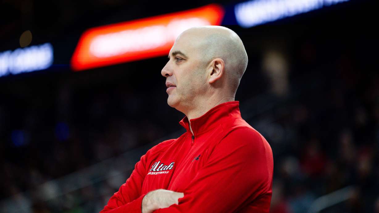 Utah Utes head coach Craig Smith during the game between the Utah Utes and the Colorado Buffaloes in the quarterfinals of the 2024 Pac-12 Men’s Basketball Tournament at the T-Mobile Arena in Las Vegas on Thursday, March 14, 2024. The Colorado Buffaloes won the game 72-58.