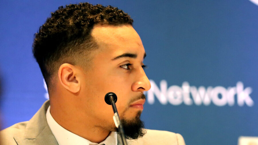 Blaise Taylor speaks at the 60th NFF Annual Awards Ceremony on Dec. 5, 2017, in New York. Taylor, a former USU football staffer, was indicted by a grand jury on two murder charges accusing him of killing his girlfriend and unborn child in Tennessee. 