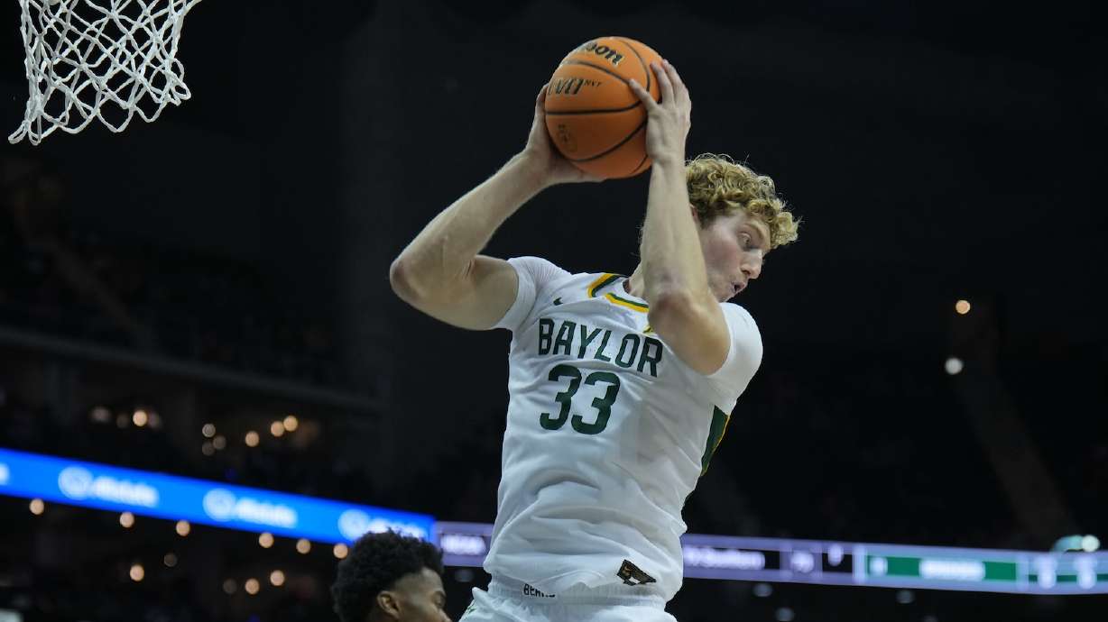 Baylor forward Caleb Lohner against Cincinnati during the Big 12 men's basketball tournament quarterfinals, Thursday, March 14, 2024 at the T-Mobile Center in Kansas City, Mo.
