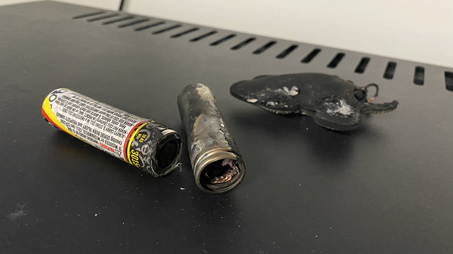 The remains of an exploded battery.