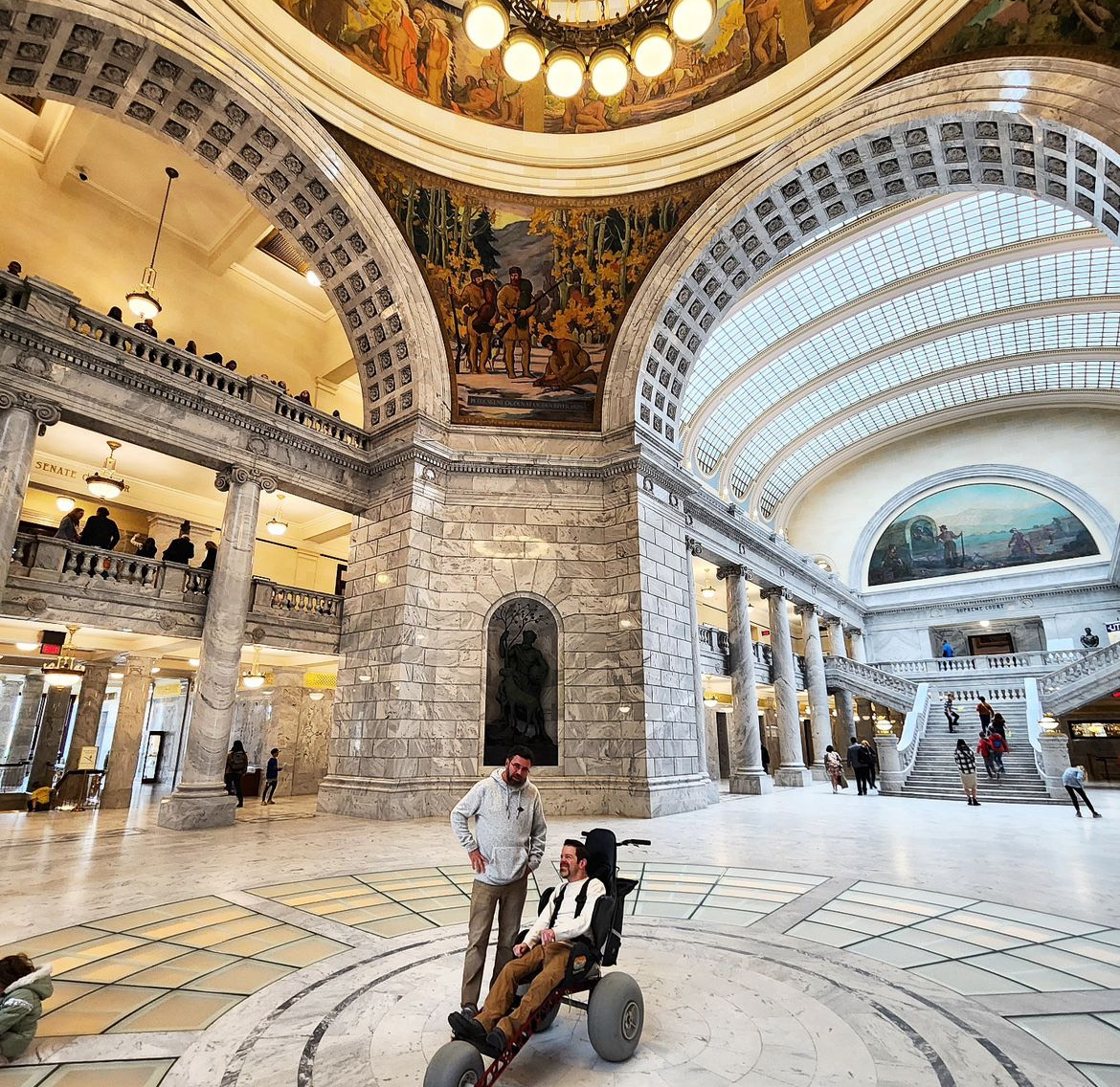 Sam Durst at the Utah State Capitol in January. He is advocating for the Extreme Motus all-terrain wheelchair to become available at all Utah state and national parks, as part of the Americans with Disabilities Act.