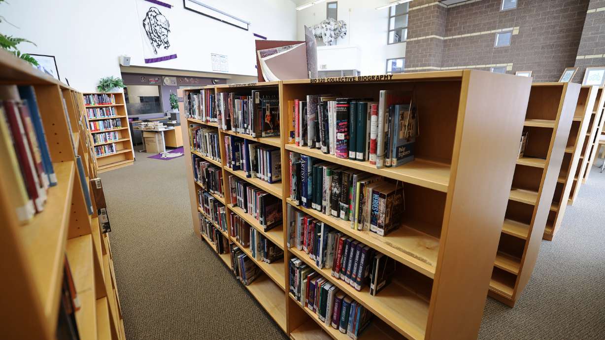 Gov. Spencer Cox on Monday signed HB29 into law, which creates new guidelines governing the removal of books containing sexually explicit material from school libraries. The March 20, 2023, photo shows the library at Tooele High School.