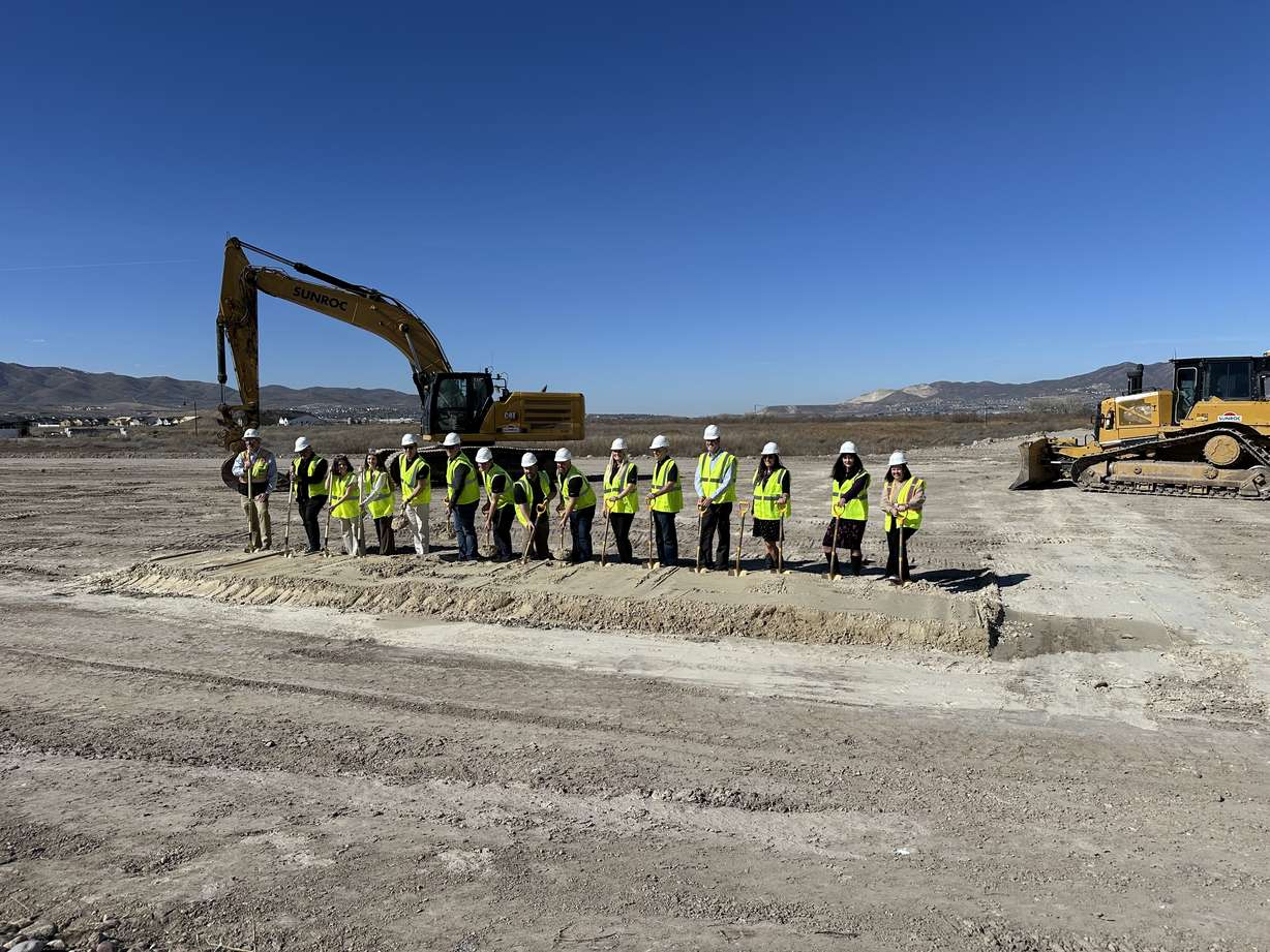 Saratoga Springs and Utah County officials break ground for a new city hall and library building on Monday.