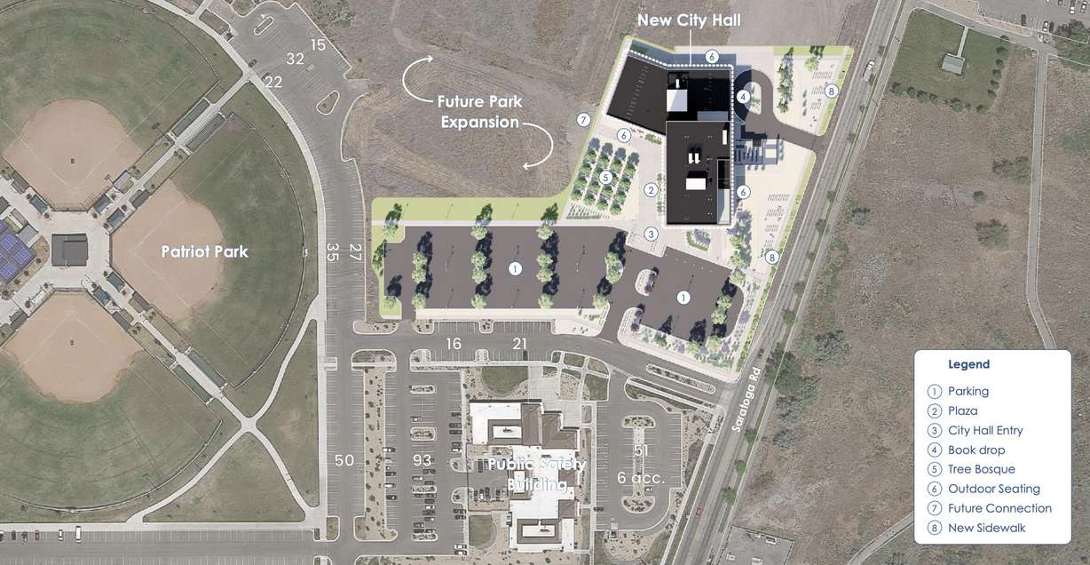 A rendering of the new city hall and library building that Saratoga Springs officials broke ground on Monday.