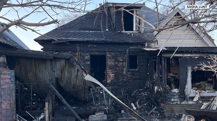 The back of Sasha Lunt’s family home after it caught fire on March 8 in Salt Lake City.