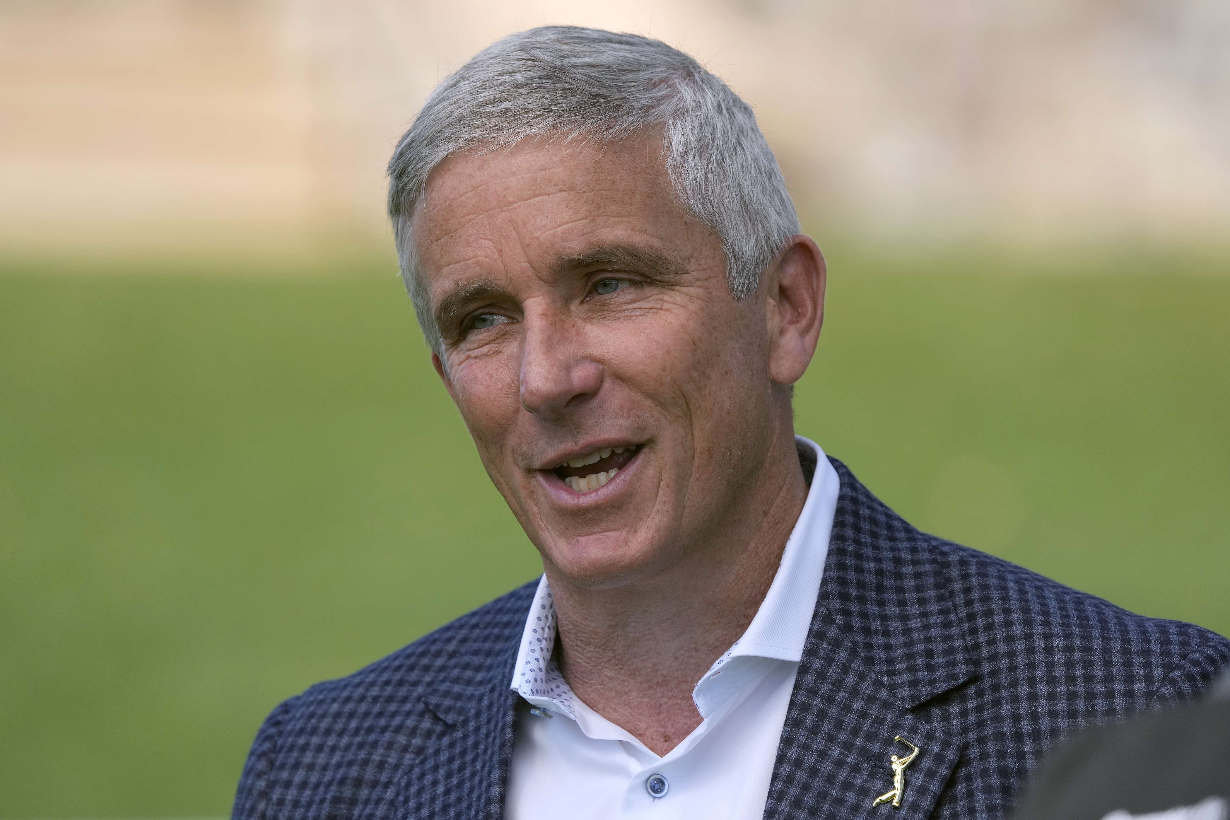 PGA Tour commissioner Jay Monahan speaks during the second round of The Players Championship golf tournament Friday, March 15, 2024, in Ponte Vedra Beach, Fla.