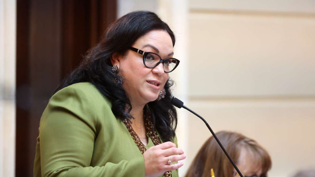 Utah state Sen. Luz Escamilla received the Outstanding American by Choice recognition on Tuesday. The Jan. 24 photo shows her in the Senate chamber at the Capitol in Salt Lake City.