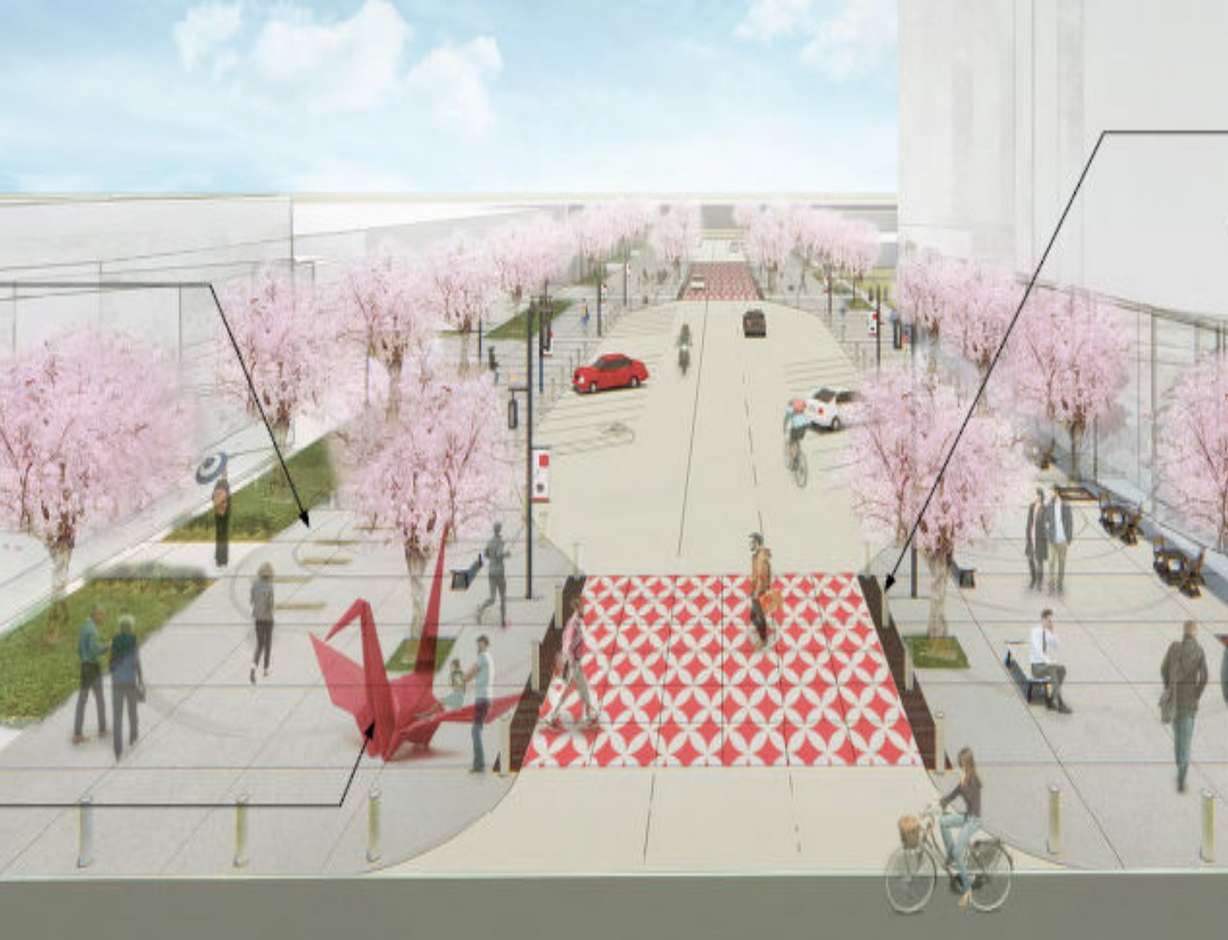 A rendering of a reimagined 100 South at Japantown that was released in 2021. The project has been mostly dormant since then.