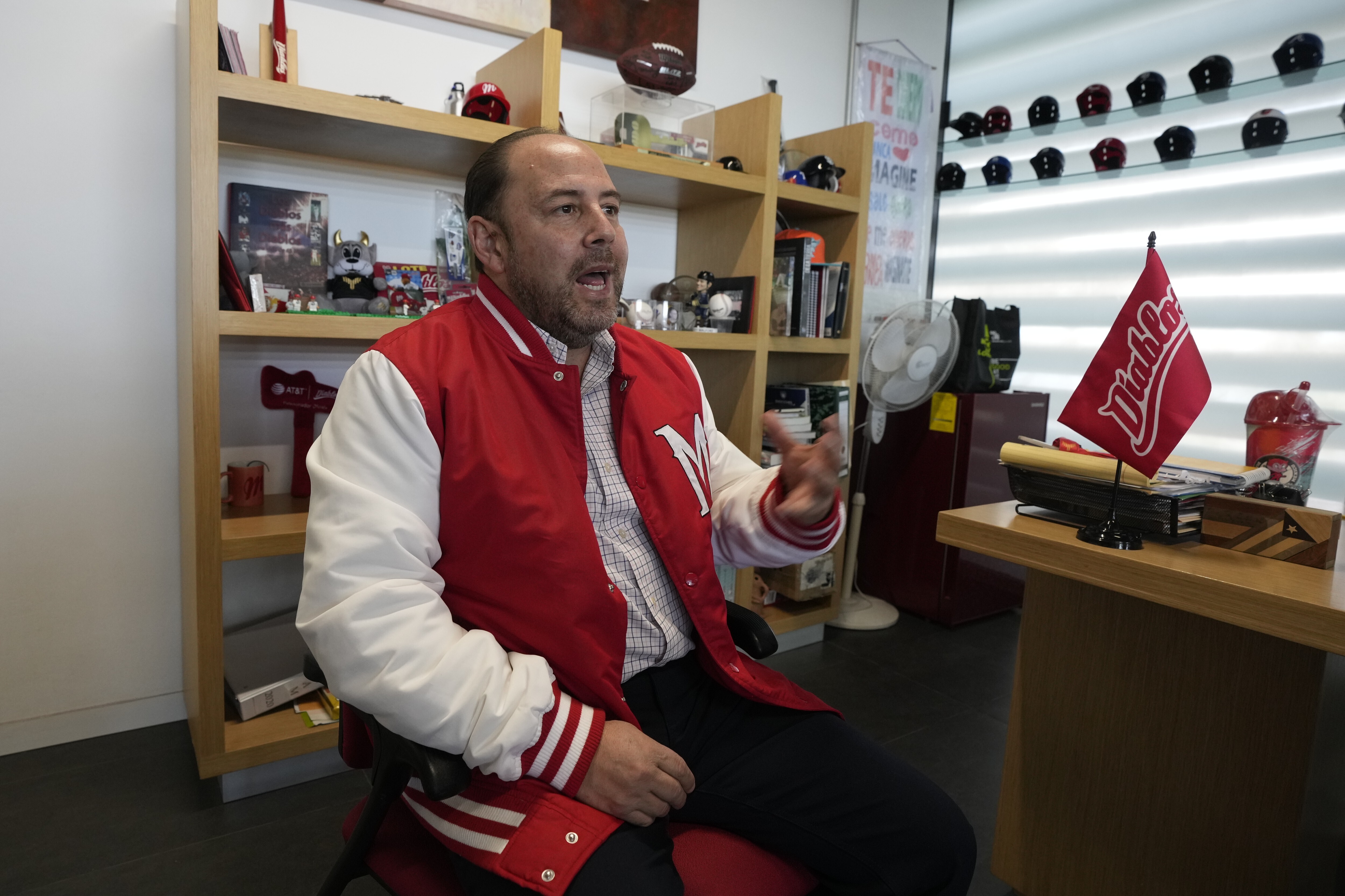 Othon Diaz, president of the Diablos of Mexico baseball team, speaks during an interview in his office at Alfredo Harp Helú stadium in Mexico City, Tuesday, March 19, 2024. The Diablos will face the New York Yankees in two friendly games beginning March 25. 