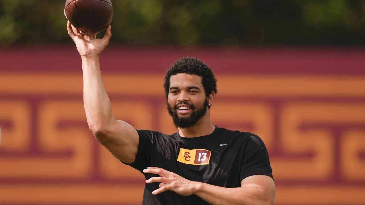 Southern California quarterback Caleb Williams throws during the NCAA college football team's NFL Pro Day, Wednesday, March 20, 2024, in Los Angeles.