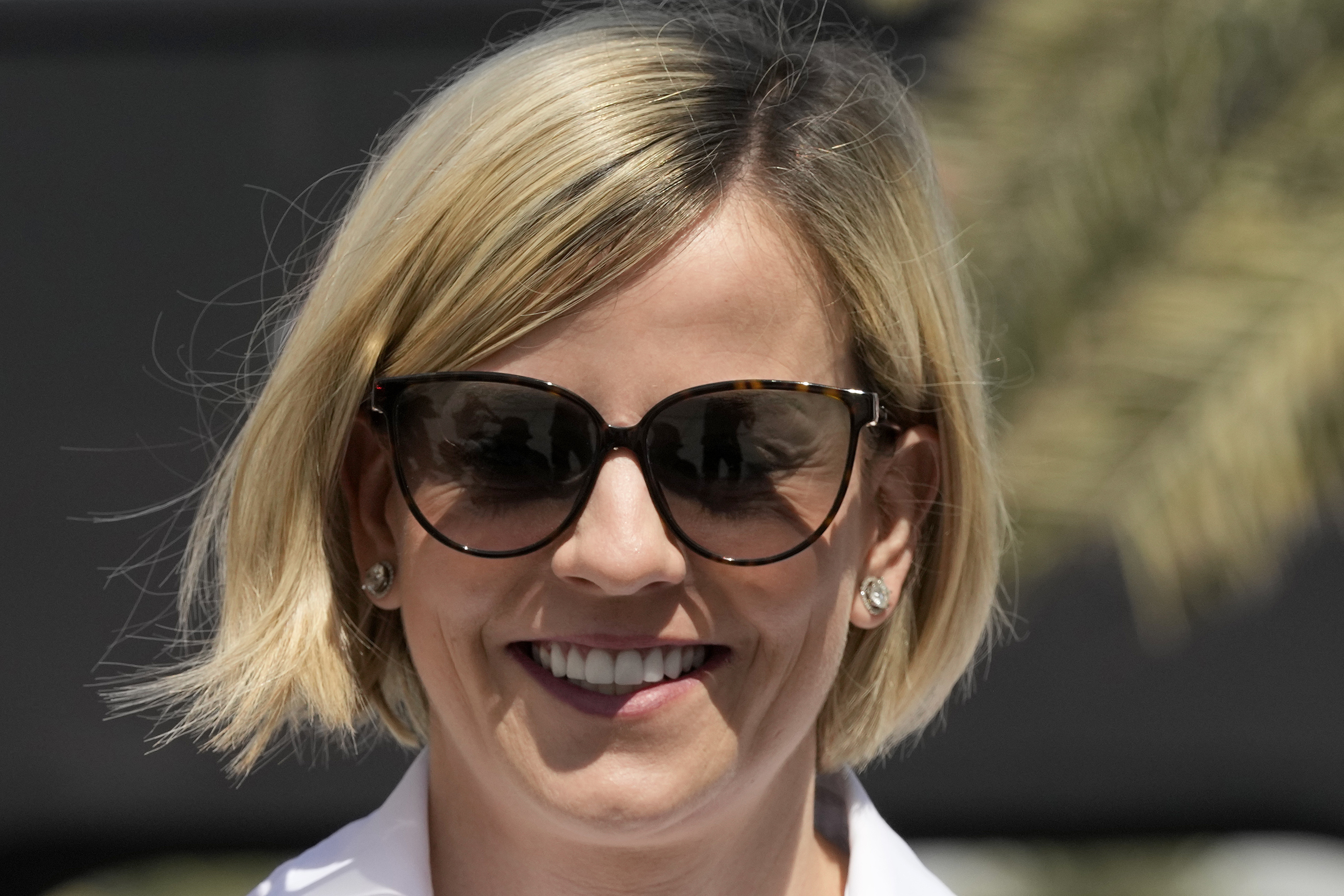 FILE - Susie Wolff, current managing director of the F1 Academy arrives at the Bahrain International Circuit in Sakhir, Bahrain, Thursday, March 2, 2023. Susie Wolff, the wife of Mercedes team boss Toto Wolff said Wednesday, March 20, 2024 she has filed a criminal complaint in the French courts “in relation to statements made about me” by Formula 1's governing body.