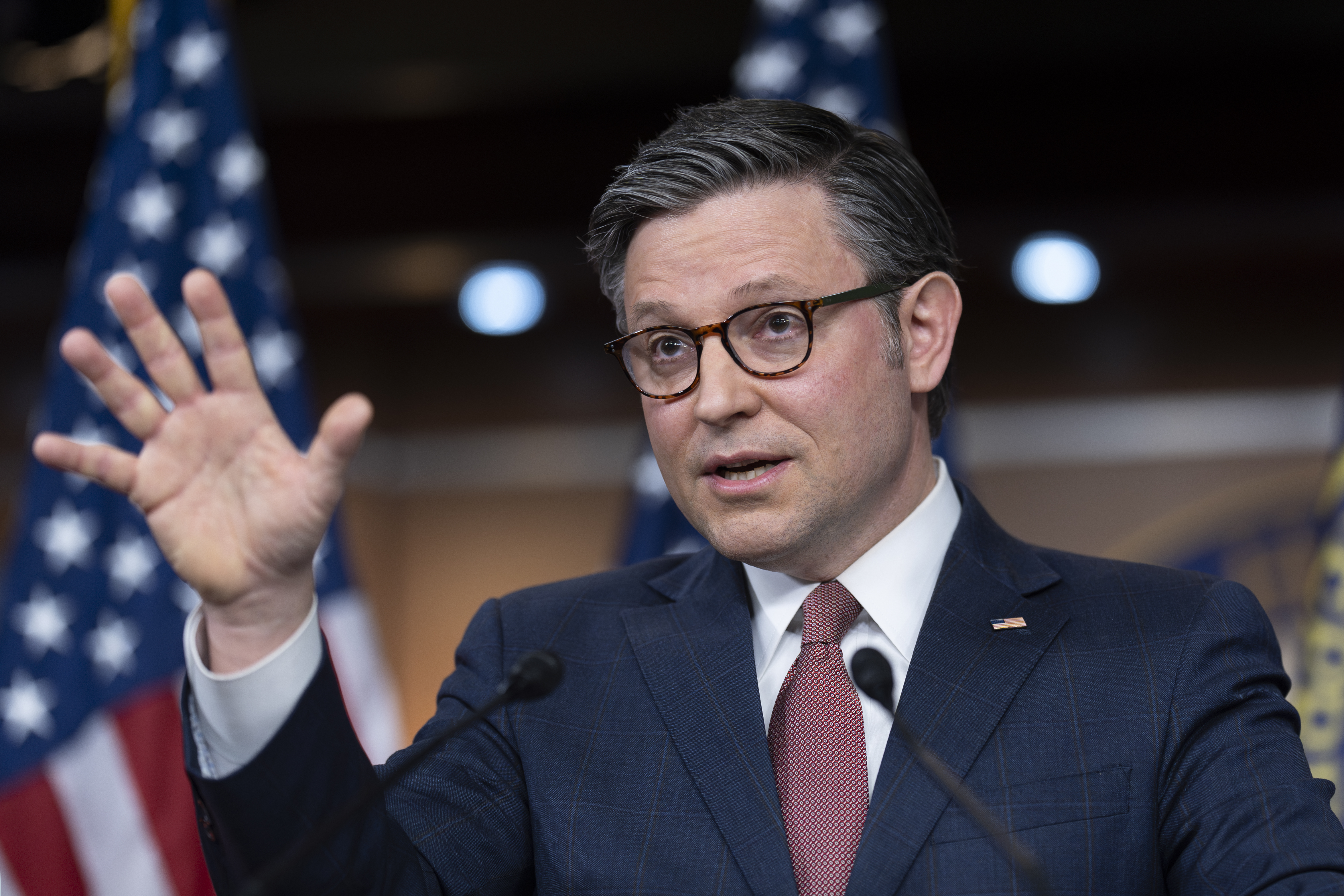 Speaker of the House Mike Johnson, R-La., at the Capitol in Washington, Wednesday. Lawmakers introduced a $1.2 trillion spending package that sets the stage for avoiding a partial government shutdown for several key federal agencies this weekend.