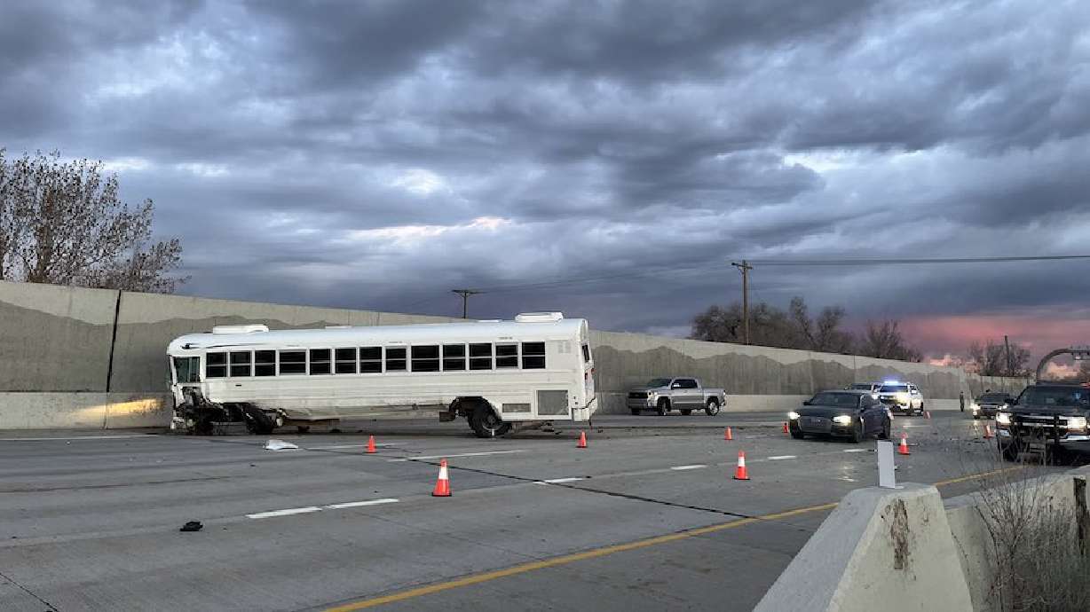 A wrong-way pickup truck crashed into a bus loaded with Army ROTC cadets from Utah State University on Thursday, closing I-15 southbound near 600 North in Salt Lake City.