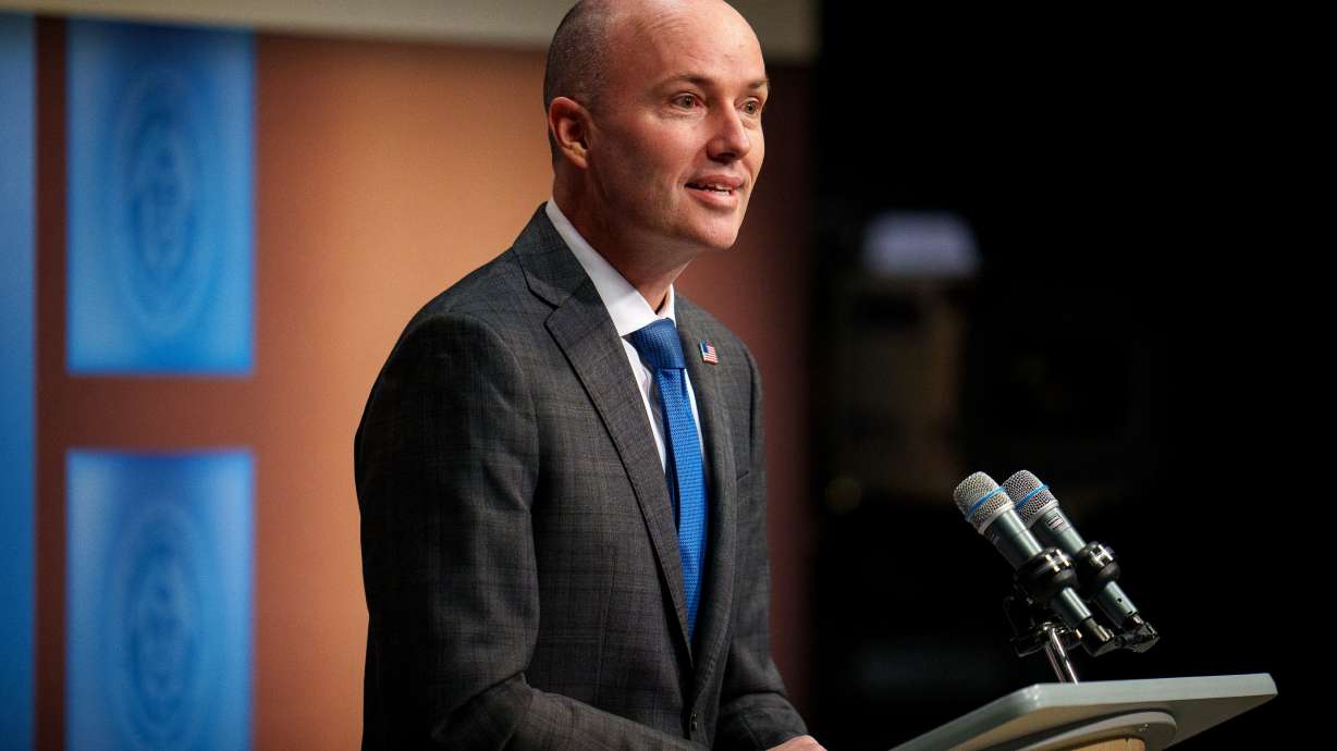 Gov. Spencer Cox speaks at his monthly news conference in Salt Lake City on Thursday. He said lawmakers have passed too many bills this year. He has signed 503 of the 591 bills passed by the Legislature this year, and has through today to sign or veto any legislation.