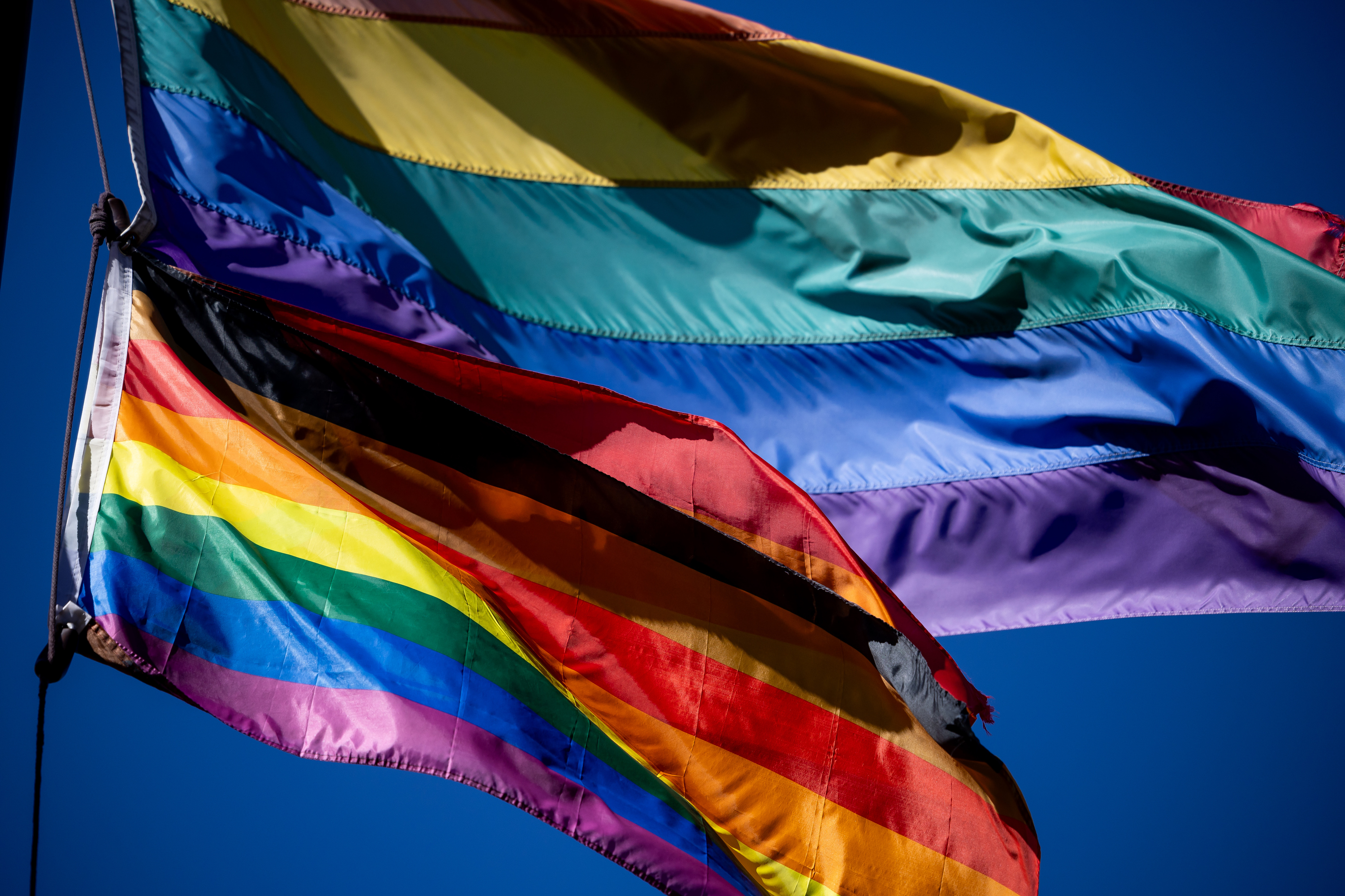 Flags fly outside the Utah Pride Center in Salt Lake City on Nov. 15, 2023. New figures released released March 12 show 86% of Utahns support nondiscrimination protections for the LBGTQ community. 