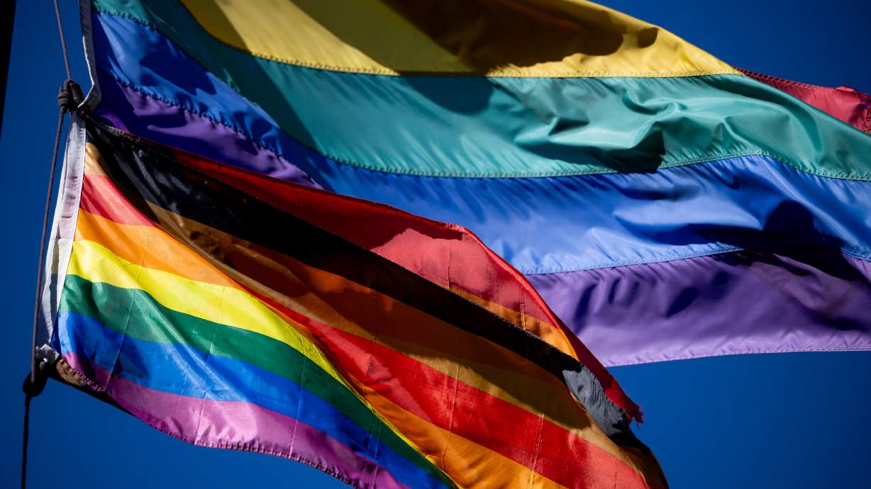 Flags fly outside the Utah Pride Center in Salt Lake City on Nov. 15, 2023. New figures released released March 12 show 86% of Utahns support nondiscrimination protections for the LBGTQ community.
