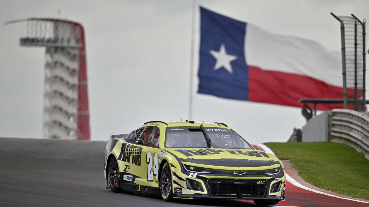 William Byron steers through turn ten during the EchoPark Automotive Grand Prix NASCAR Cup Series auto race on Sunday, March 24, 2024, at Circuit of the Americas race track in Austin, Texas.