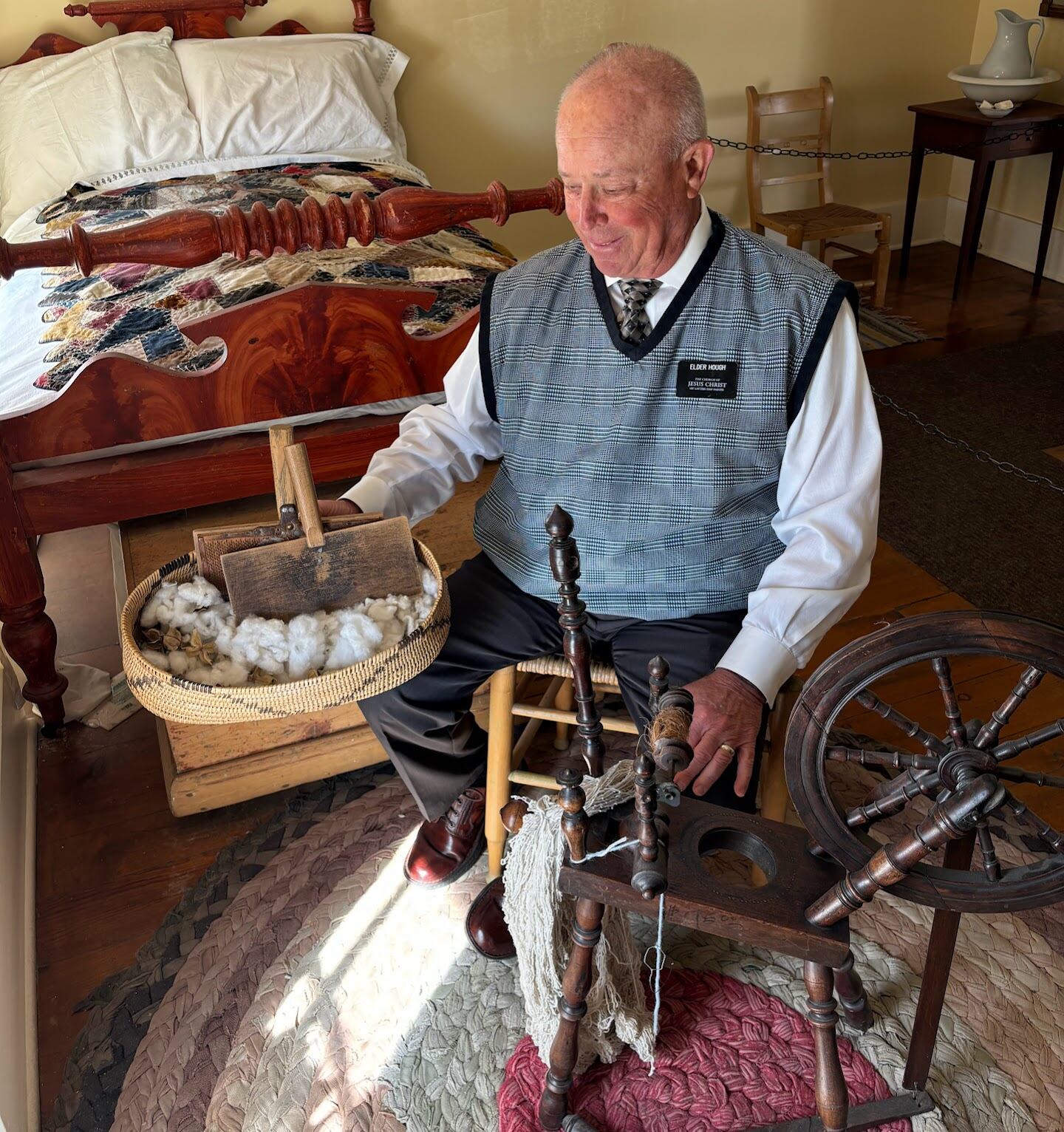 Stan Hough, a missionary at the Brigham Young Home in St. George, shows off cotton that was grown on site. Each year, a small garden is planted with cotton, hearkening back to the reason "Utah's Dixie" was settled in the 1860s.
