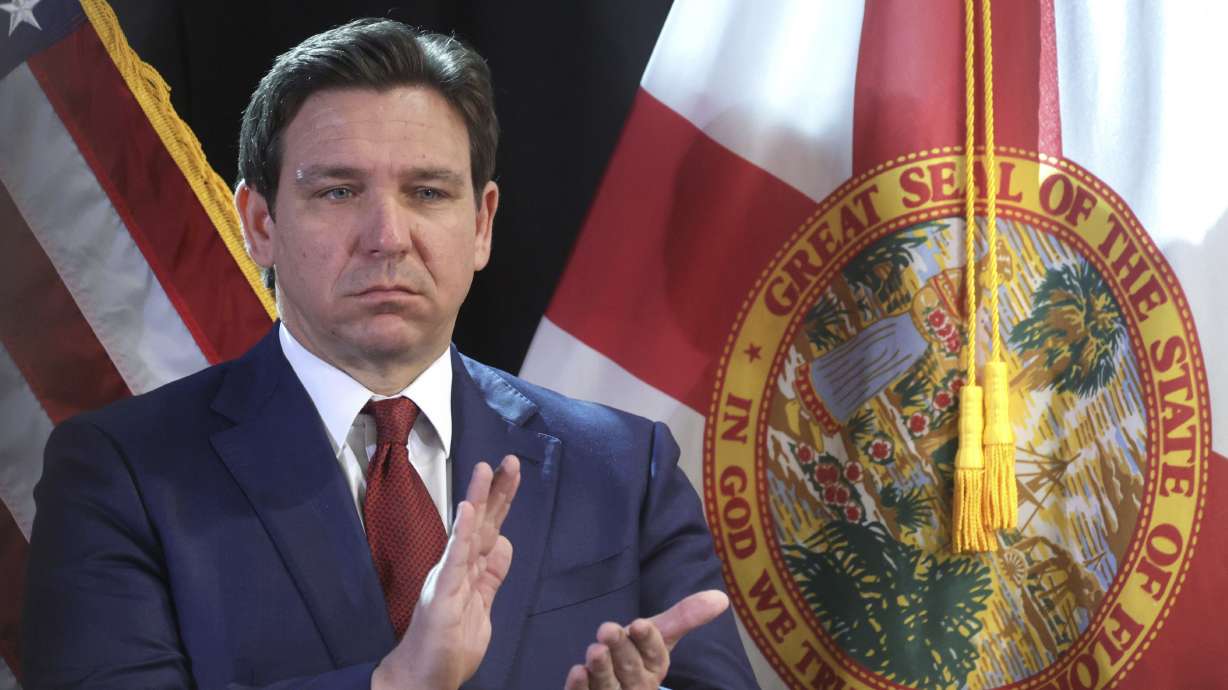 Florida Gov. Ron DeSantis attends at an event in Lake Buena Vista, Fla., Feb. 22. Florida will have one of the country's most restrictive social media bans for minors.