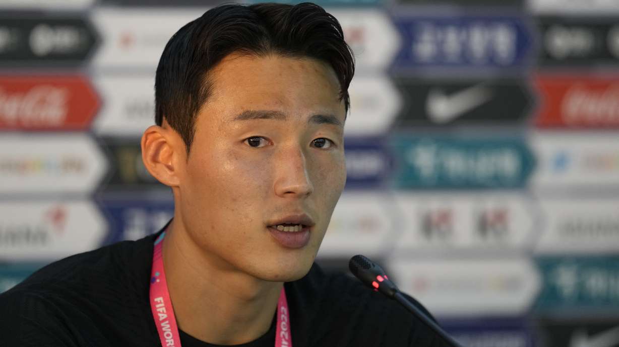 FILE - South Korea's Son Jun-ho speaks during a press conference before a training session at Al Egla Training Site 5 in Doha, Qatar, Nov. 22, 2022. Son Jun-ho, a star South Korean soccer player who was detained and investigated in China for nearly a year over bribery allegations has been released and returned home, Seoul’s Foreign Ministry said Monday March 25, 2024.
