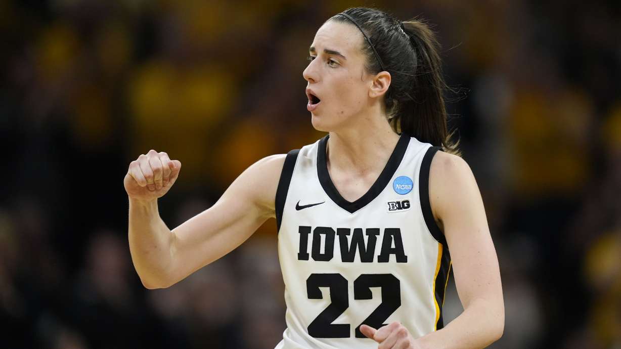 Iowa guard Caitlin Clark reacts in the second half of a second-round college basketball game against West Virginia in the NCAA Tournament, Monday, March 25, 2024, in Iowa City, Iowa.