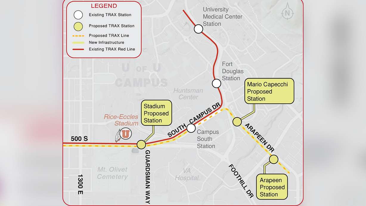 This map shows what all of the changes would look like under Alternative 4 in Utah Transit Authority's TechLink TRAX Study.