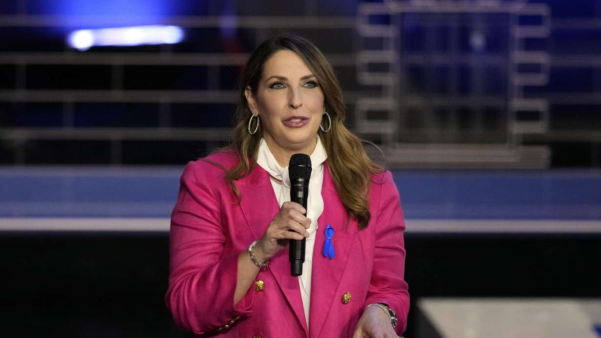 Republican National Committee chair Ronna McDaniel speaks before a Republican presidential primary debate hosted by NBC News, Nov. 8, 2023, in Miami. NBC has cut ties with McDaniel after employee objections.