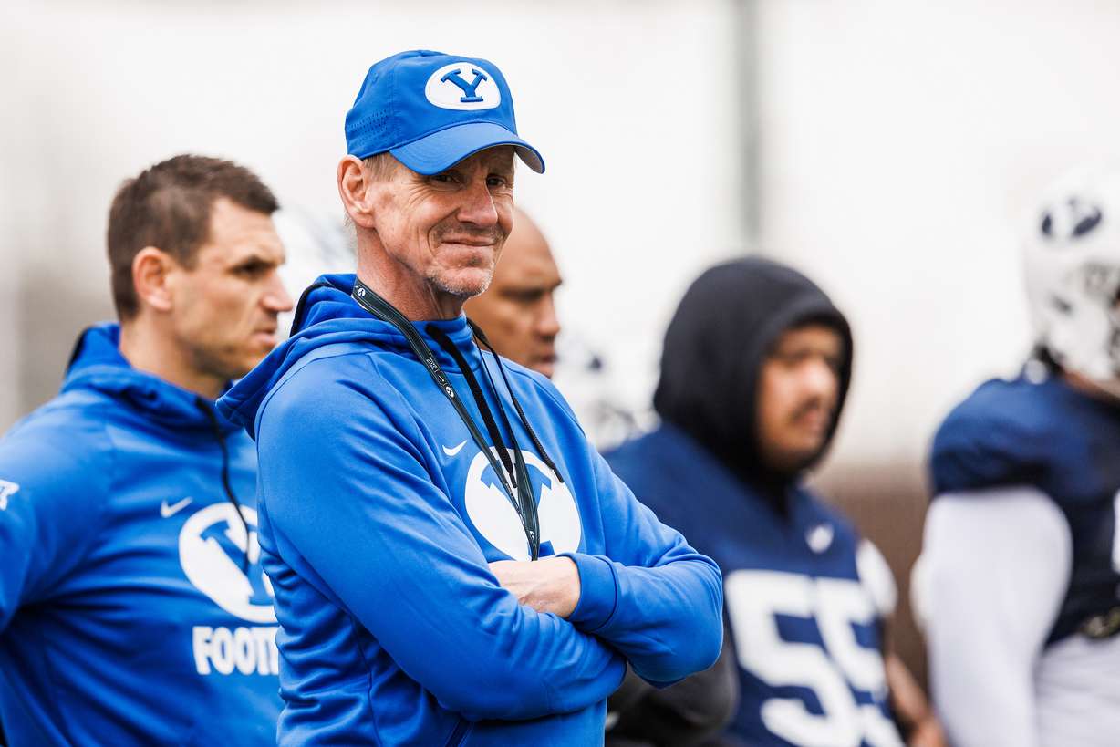 Former Utah State head coach Gary Andersen, shown here March 14, 2024 in Provo, is an offensive analyst at BYU working primarily with the Cougars' defensive line.