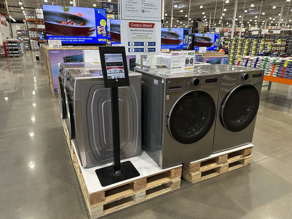 Appliances are displayed in a Costco warehouse on March 17, in Sheridan, Colo.