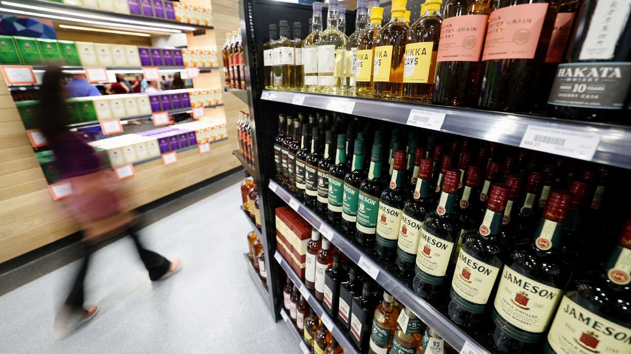 Product at the new State Liquor Store as it opens in Sandy on July 31, 2023. Women who average more than one alcoholic beverage a day are more likely to develop coronary heart disease than peers who drink less, according to a new study.