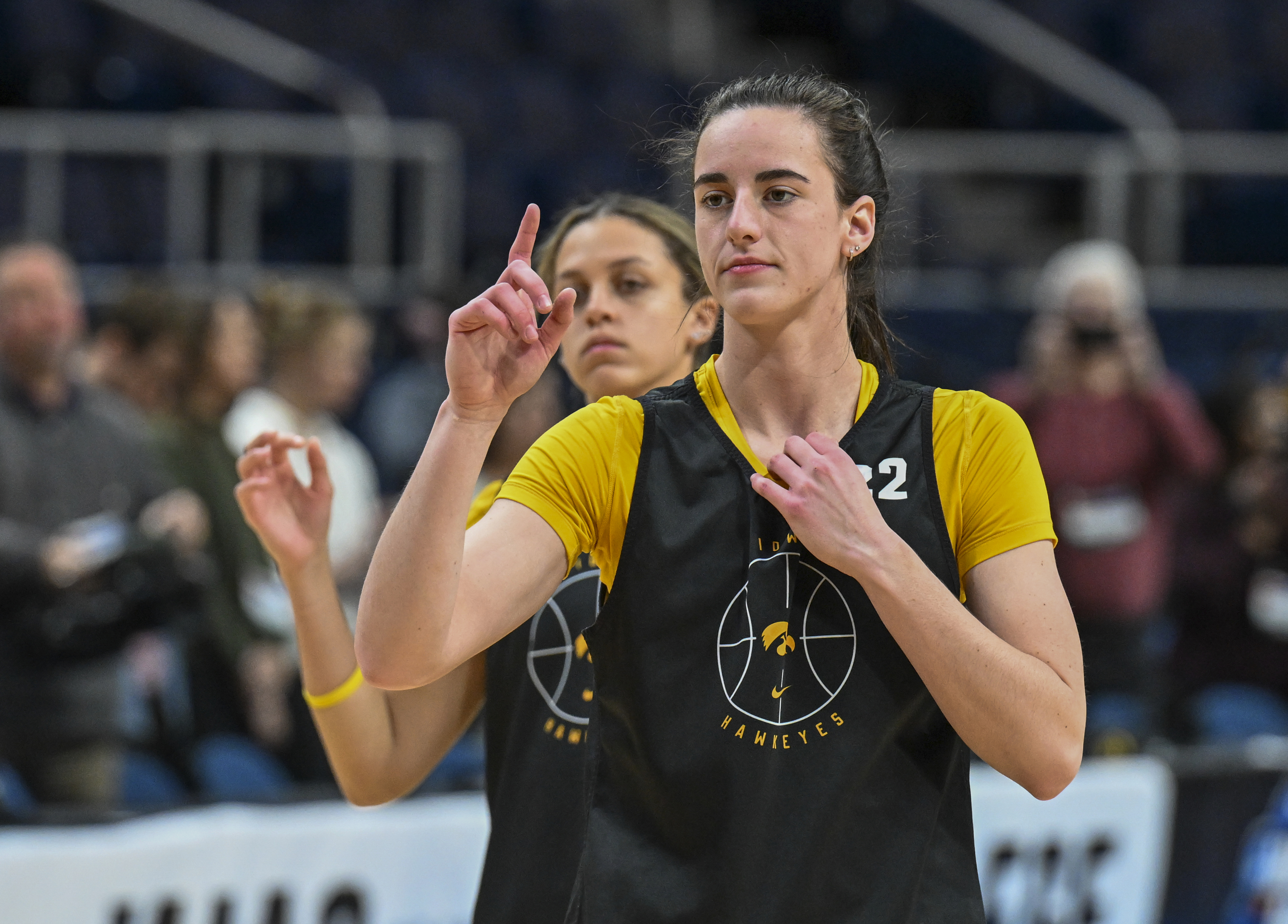 Iowa's Caitlin Clark (22) is seen during a morning practice session at a college basketball NCAA Tournament in Albany, N.Y. Friday, March 29, 2024. Iowa plays Colorado in a Sweet 16 game on Saturday.