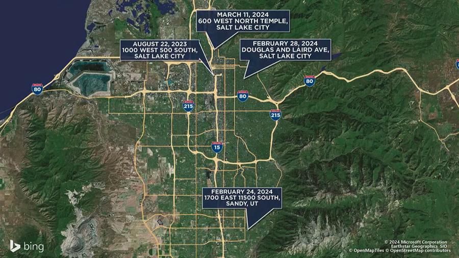 The locations of four hit-and-run incidents police say were all done by the same person.