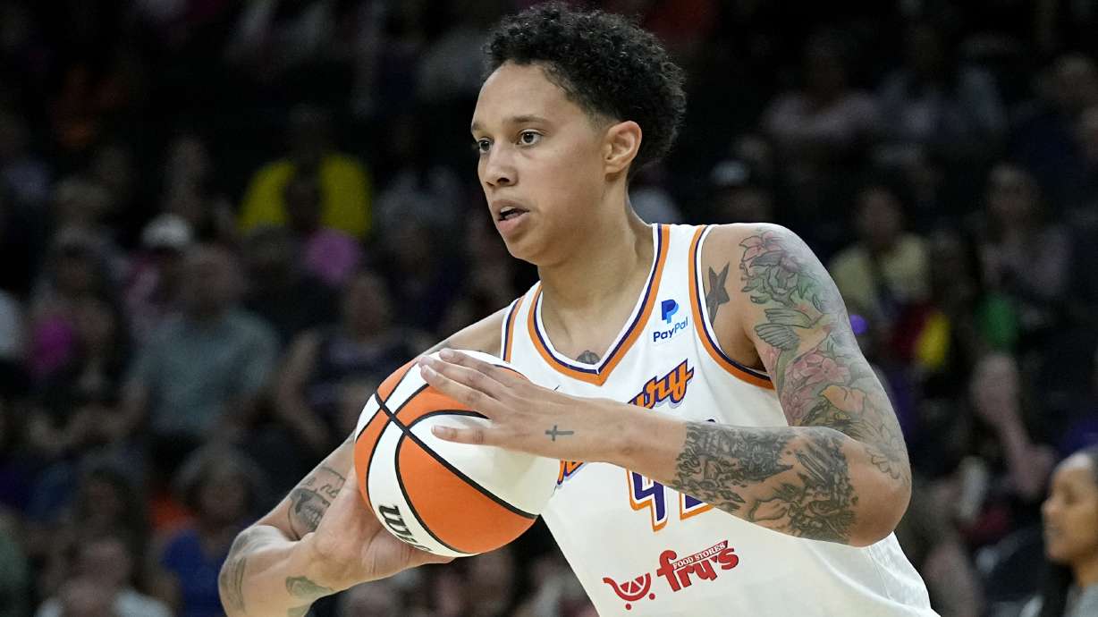 FILE - Phoenix Mercury center Brittney Griner grabs a rebound against the Seattle Storm during the first half of a WNBA basketball game Saturday, Aug. 5, 2023, in Phoenix. Griner has re-signed with the Phoenix Mercury, the only WNBA team she has ever played for. The deal was announced on by the league on X, formerly Twitter, on Friday, March 29, 2024.
