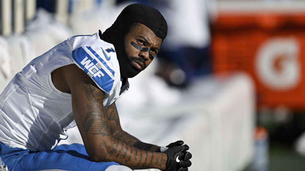 FILE - Detroit Lions cornerback Cameron Sutton (1) looks on from the sideline during the second half of an NFL football game against the Baltimore Ravens, Oct. 22, 2023, in Baltimore. A Florida sheriff's department on Wednesday, March 20, 2024, said it has a domestic violence warrant seeking the arrest of Sutton and asked for public help in finding him.