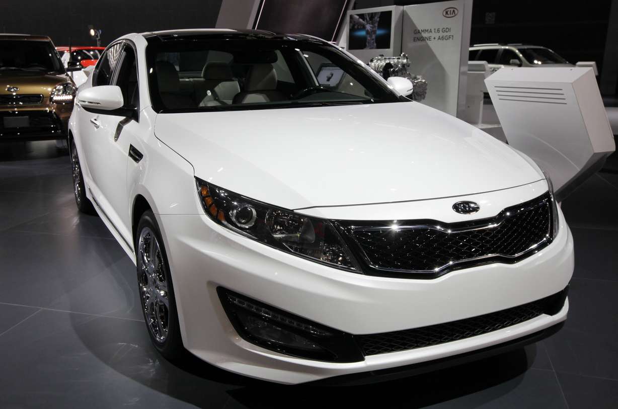 A 2013 Kia Optima is displayed at the Chicago Auto Show in Chicago on Feb. 9, 2012. In September 2023, Hyundai and Kia recalled 3.4 million vehicles in the United States, including the 2013 Kia Optima.