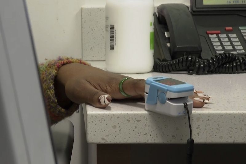 Jazmin Evans, a student at Temple University, has readings taken during a checkup at Jefferson Health in Philadelphia on Feb. 16.