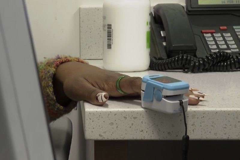 Jazmin Evans, a student at Temple University, has readings taken during a checkup at Jefferson Health in Philadelphia on Feb. 16.