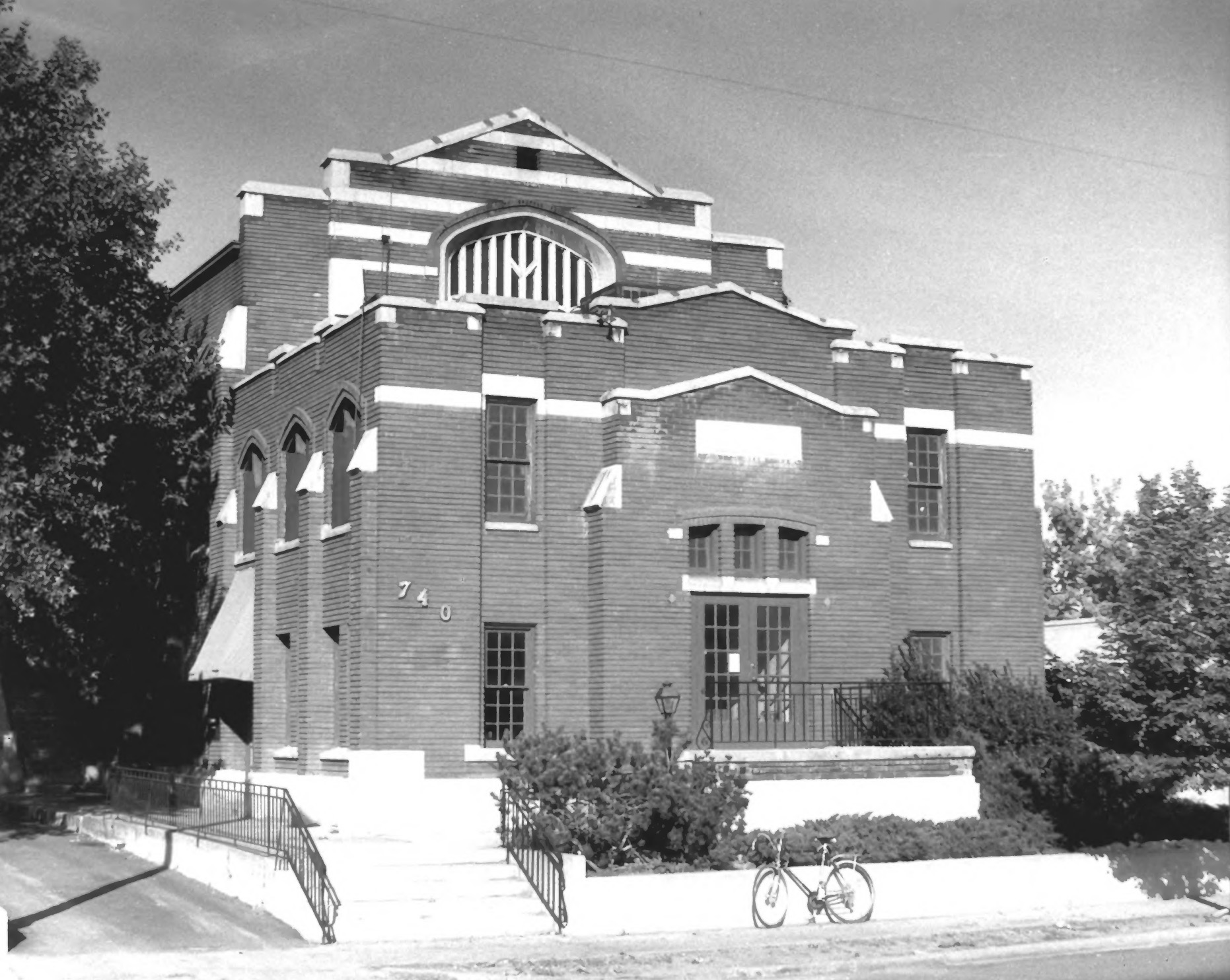 A photo of the exterior of the Fifth Ward Meetinghouse in Salt Lake City taken in the 1970s. The building was originally constructed in 1910 before a front addition was completed in 1937. The Church of Jesus Christ of Latter-day Saints sold the building in the 1970s.