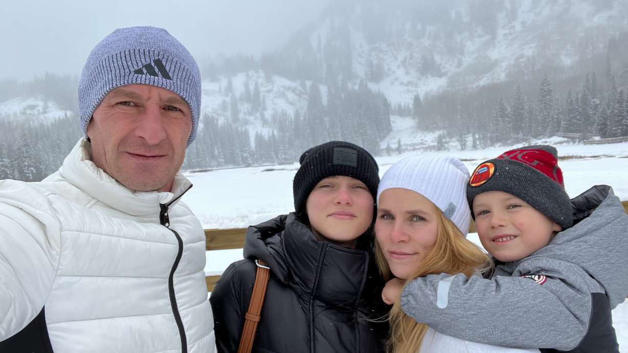 Alen Ruznich, left, is pictured with daughter Anastasiia, wife Hanna and son Kyrylo in Brighton in an undated photo. They came to Utah from Ukraine under a refugee program.